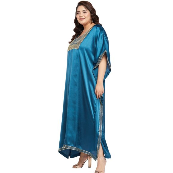 Gypsie Blu Women Plus Size Caftan Dress Satin Sequences Maxi Dresses for Gown - Picture 6 of 8